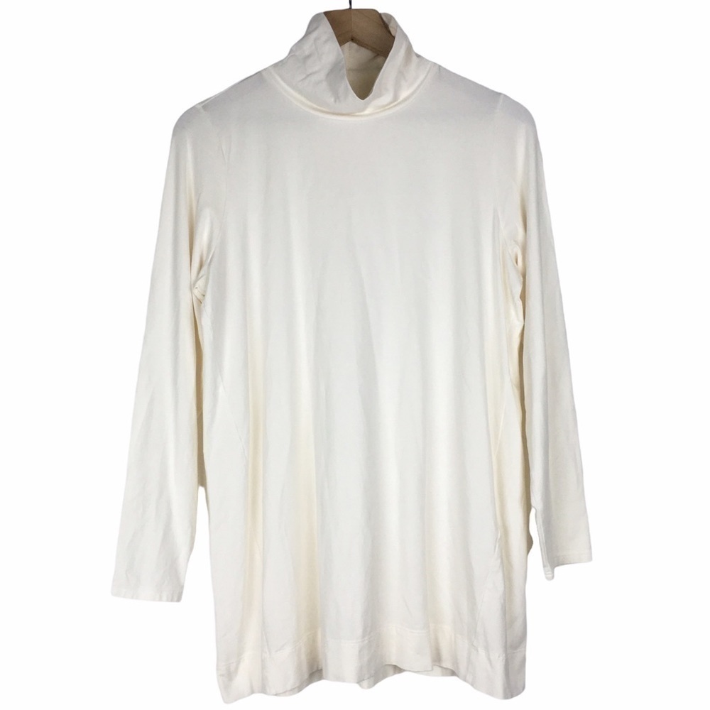 J JILL Luxe Supima Turtleneck Tunic Top Long Sleeve Cream Off White Modal Medium